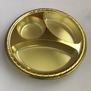3 compartment gold plastic appetizer plate