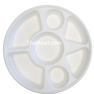 White 7 Compartment Biodegradable Round Thali