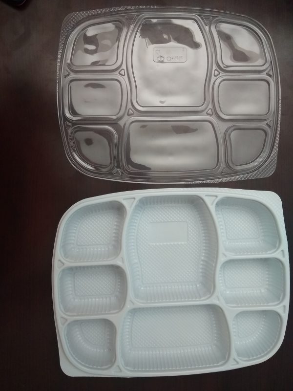 Transparent 5 Compartment Plastic Food Packaging Plates With Lid