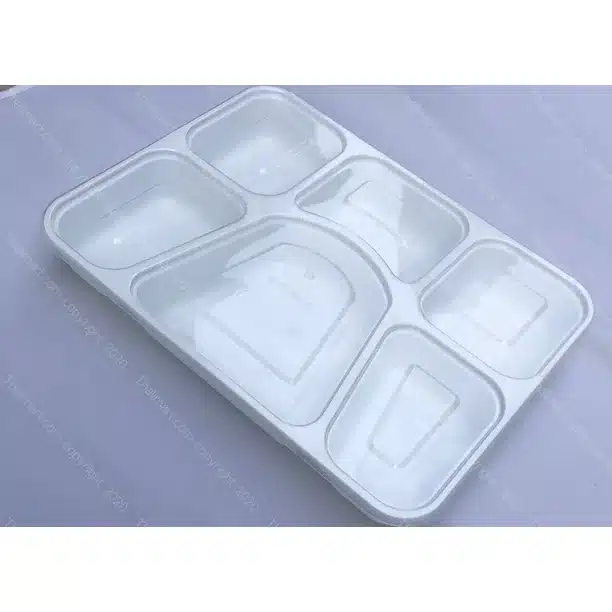 White 6 Compartment Plate with Lid -  - Virgin
